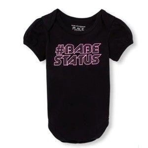 Baby Girls Short Sleeve Bodysuit Black Pink Graphic T-shirt #Babe Status 0-3M